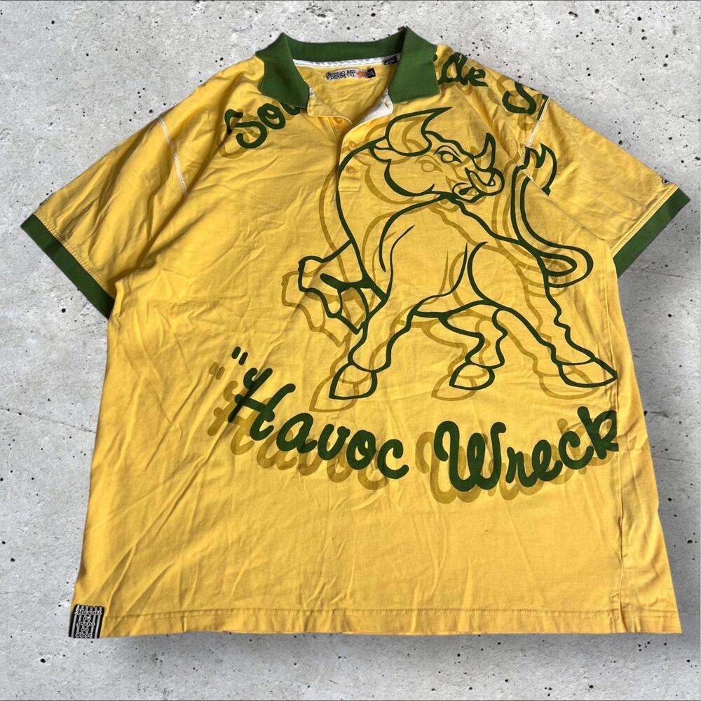"Indigo Red Denim Co. Bull Graphic ""Havoc Wreck"" printed Polo Shirt " Size 3XL